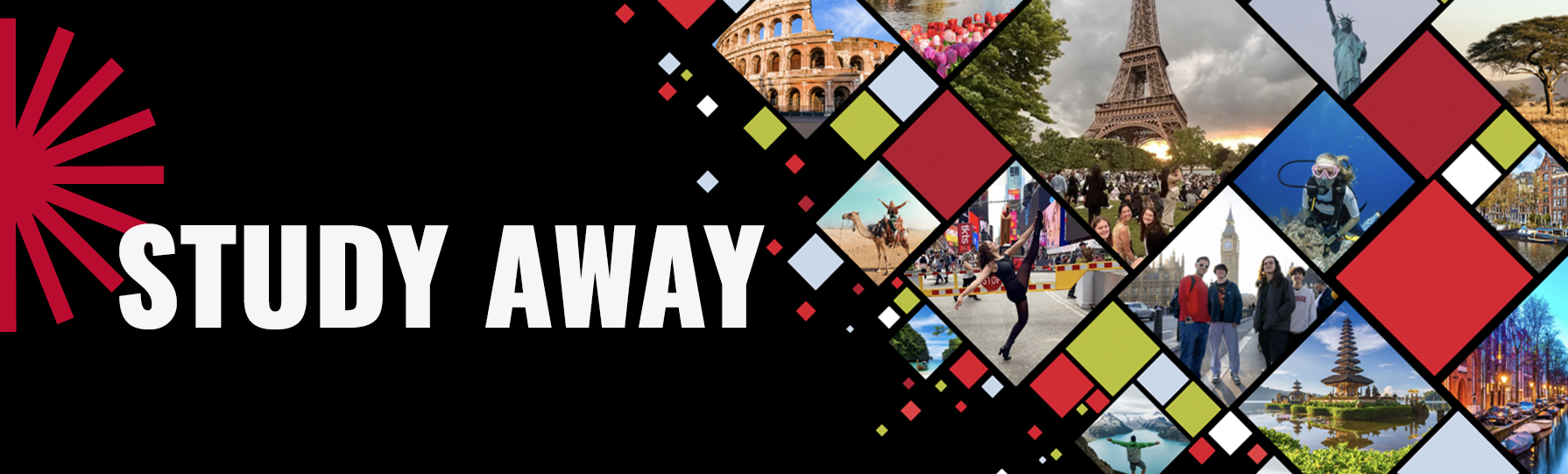 Study Away banner image with photos of students sudying abroad