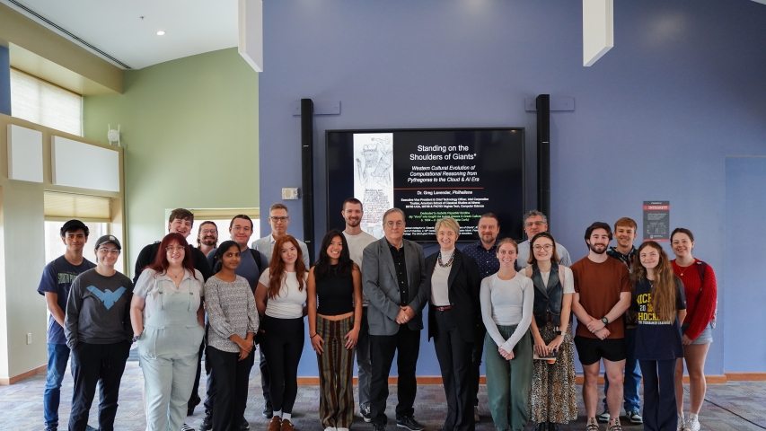 group photo of people, screen background