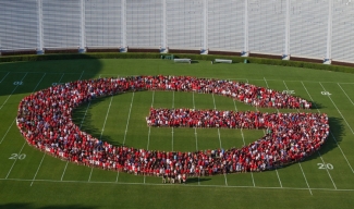 "G" formed by students on Dooley Field