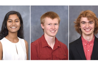 three photo headshots, one woman, two men