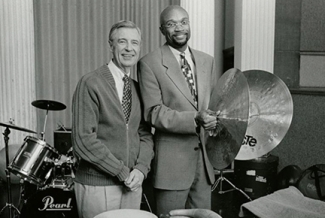 black and white photo of two men with percussion instruments