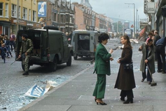 street scene with rubble, color