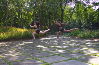 women in flight, outdoors