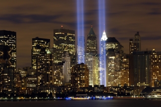 light beams projected a world trade center towers