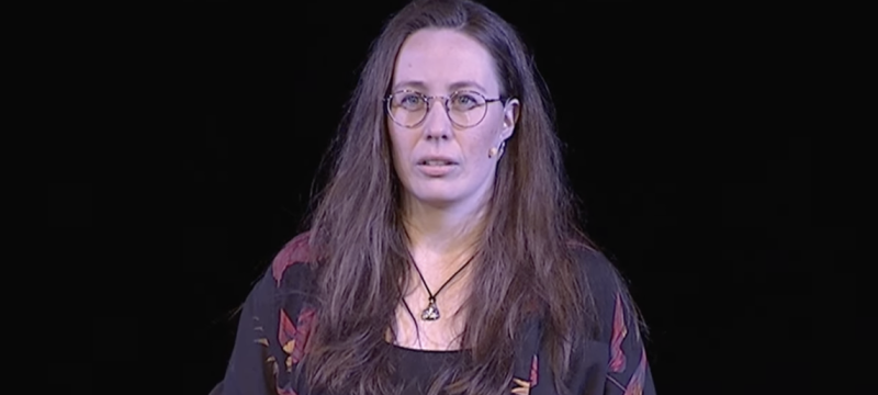 photo of woman, black screen in background