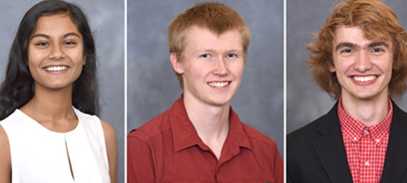 three photo headshots, one woman, two men