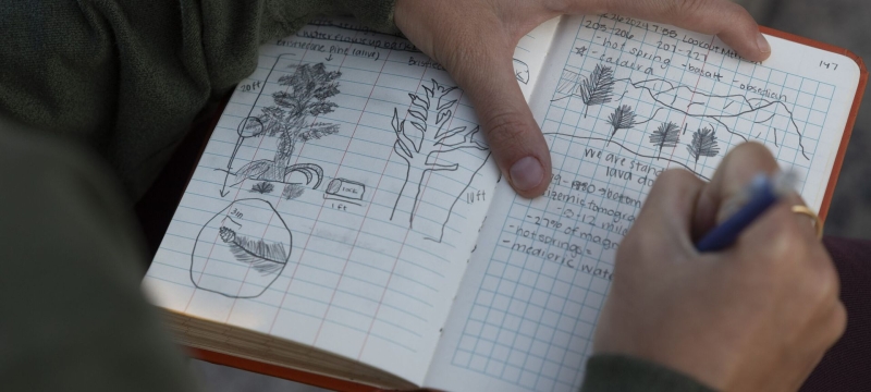 photo of hands writing,. drawing in journal