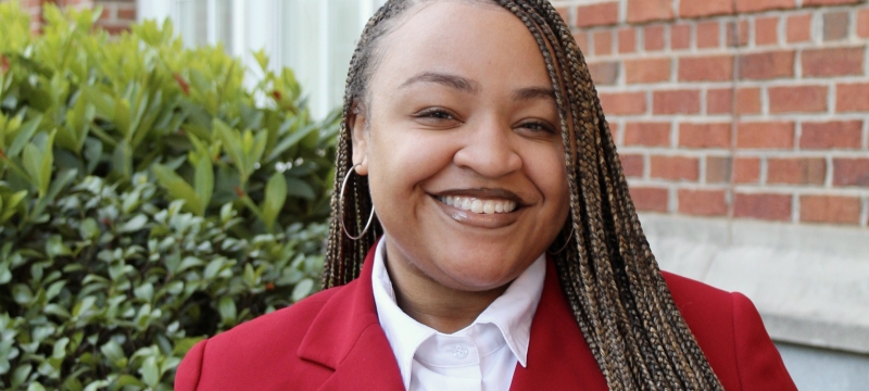 photo of woman, building background
