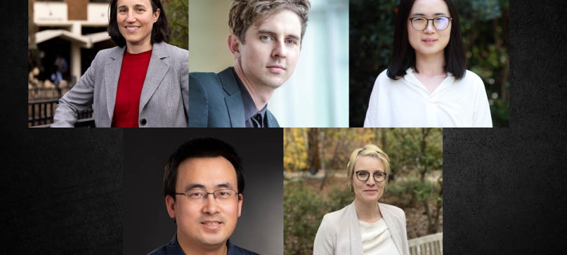 composite photo with headshots of five people