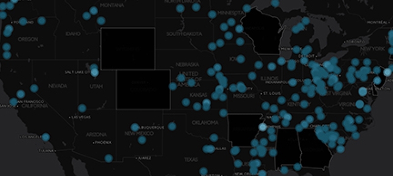 digital mapping of the U.S. with blue dots