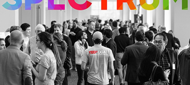 photo of corridor with people and graphic 