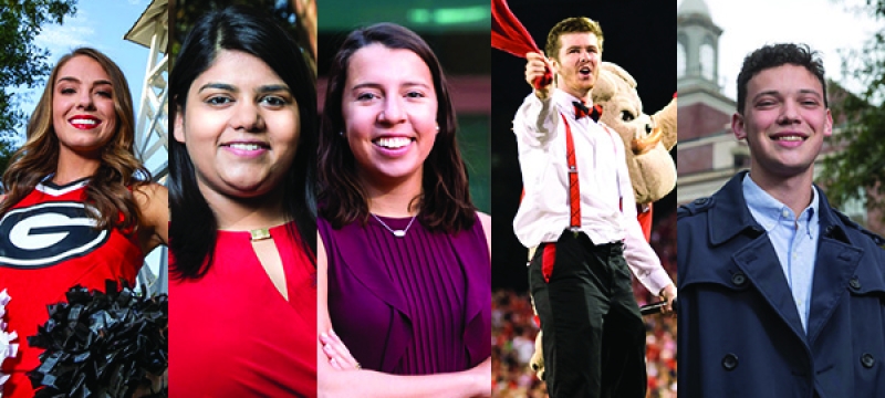 photo collage of five students outdoors