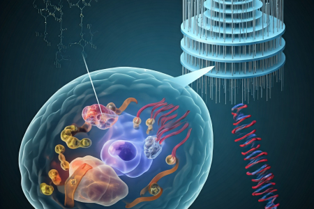 colorful cell rendering on blue field
