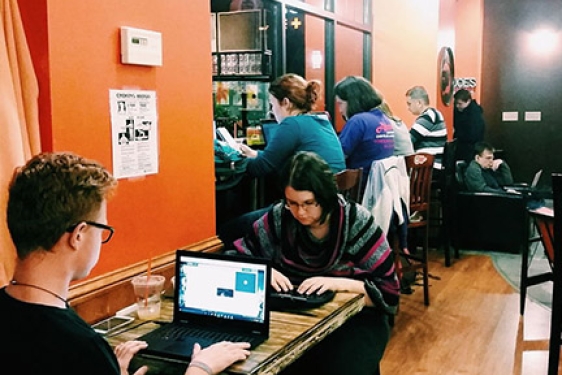 students in a coffee shop